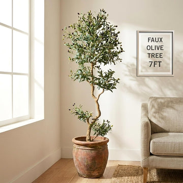 Fake Olive Tree 7.0 Feet - Artificial Plants Indoor, Faux Olive Tree, Fake Tree Decor, Faux Trees Indoor - Tall