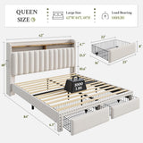 Queen Bed Frame, Upholstered Queen Bed Frame with 2 Storage Drawers and 2-Tier Headboard