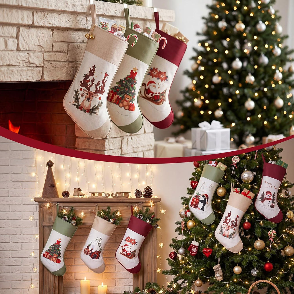 6 Pack Christmas Stockings 18 Inch Hanging Decor
