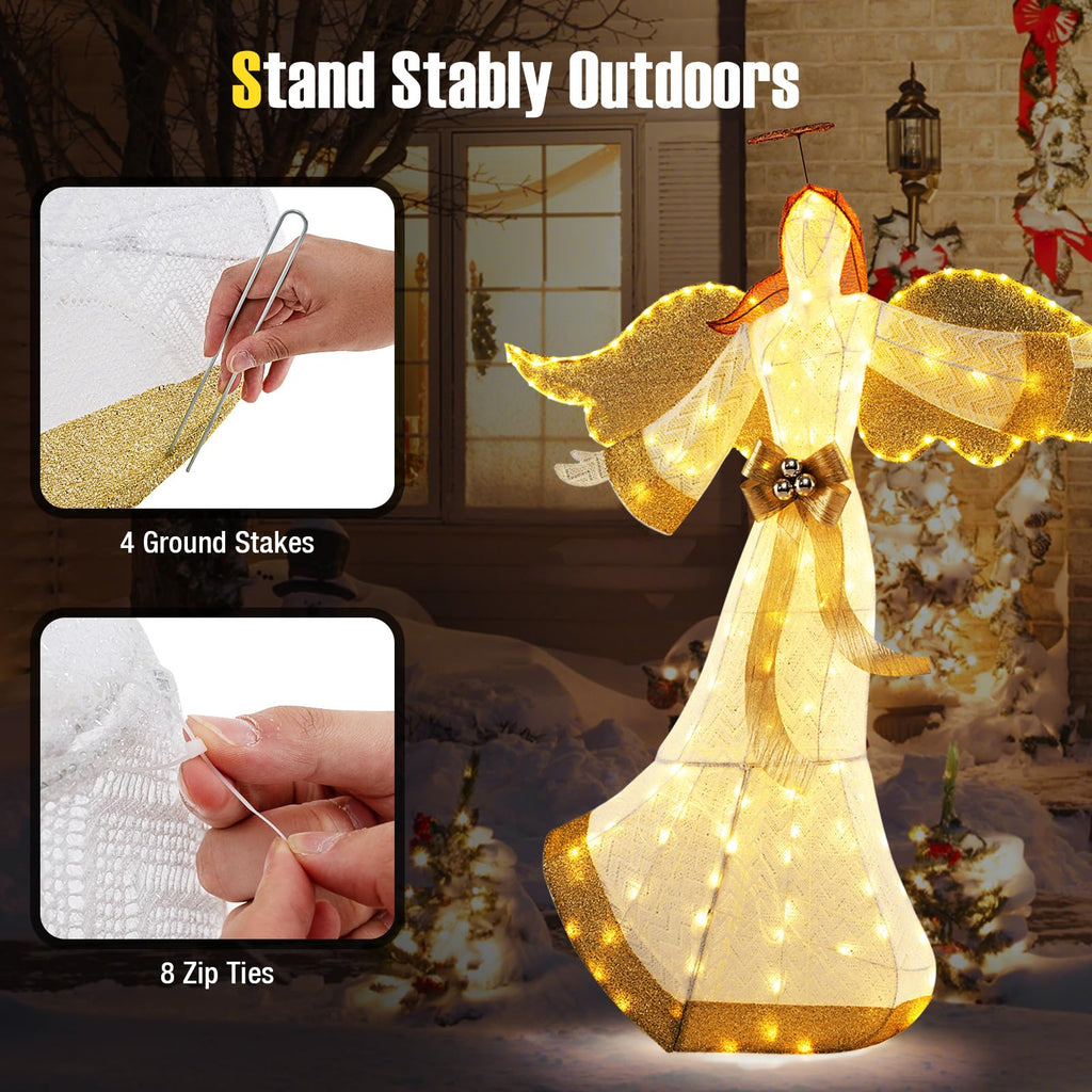 5.2 FT Outdoor Christmas Lighted Angel, Pre-lit 3D Winged Angel