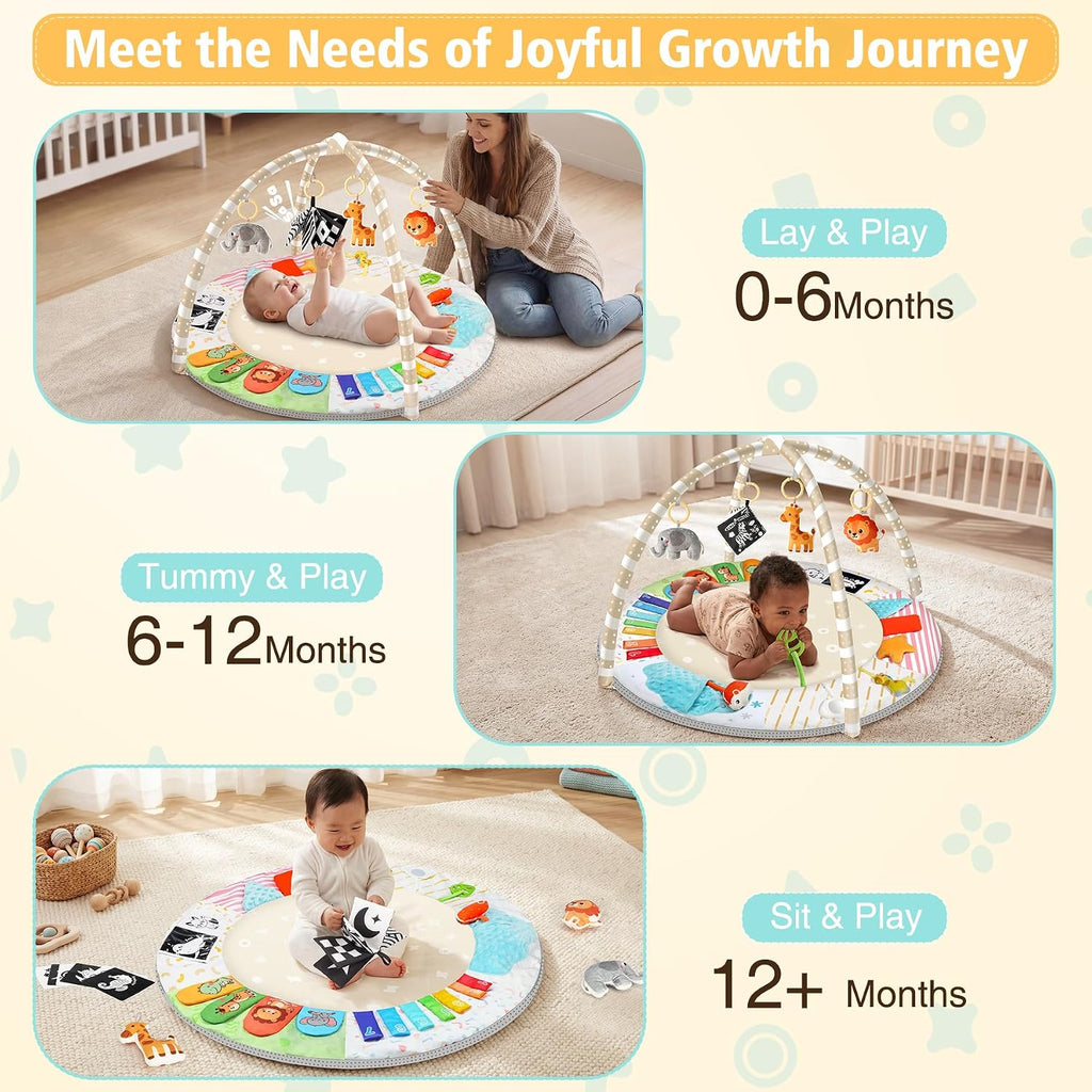 Baby Play Gym Mat Tummy Time Mat with 5 Sensory Toys for 0-18 Months