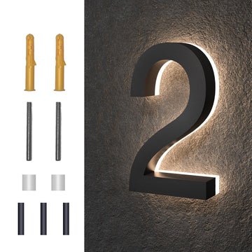 7 Inch Backlit LED House Numbers, Waterproof Stainless Steel, High Transparency Acrylic, LED Illuminated Home Address
