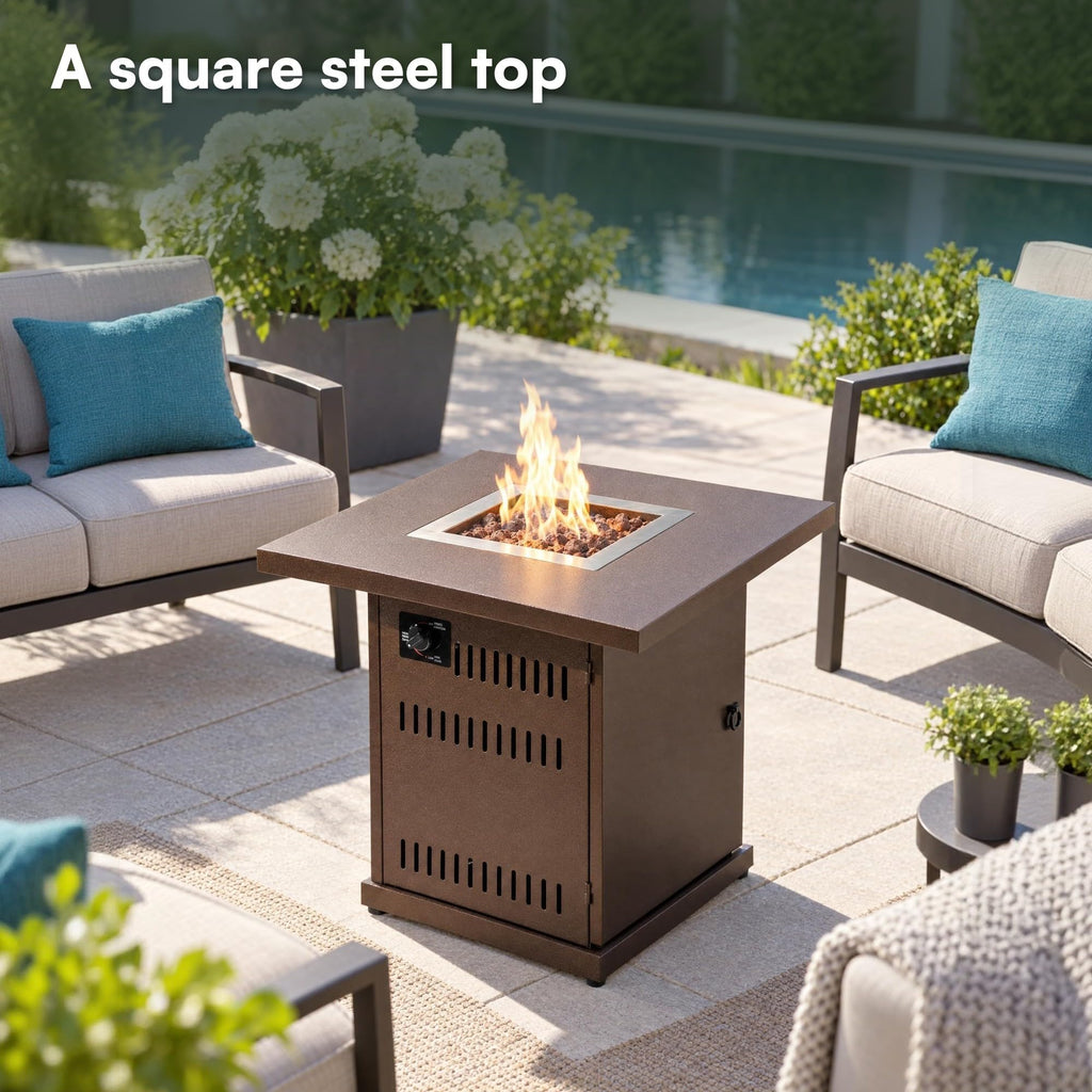 28" Square Steel Propane Propane Fire Pit Table Patio Heater 50, 000 BTU