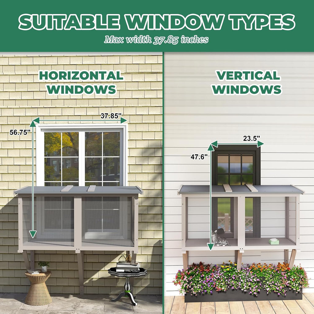 Catio Cat Window Box, Wooden Cat Catio for Indoor Cats, Window Enclosure for Sunbathing, Napping, Overlooking, Keeps