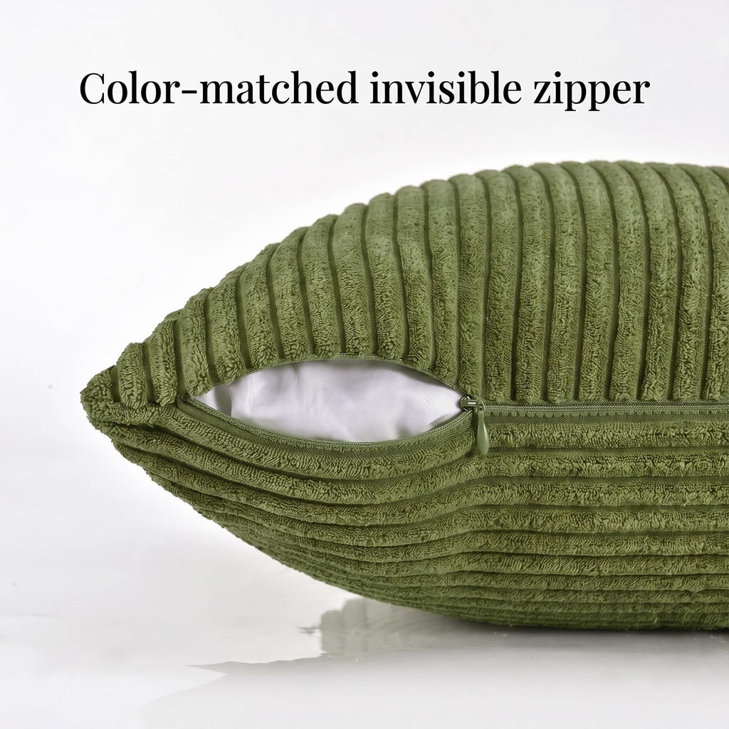 Moss Green Euro Decorative Throw Pillow Covers 28x28 Inch Couch Bed, Farmhouse Boho Home Decor, Soft Corss Corduroy