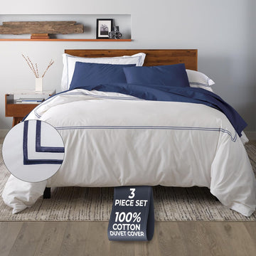 Duvet Cover Queen (3 Pieces), 100% Cotton Percale, Full/Queen, Soft, Breathable & Lightweight, Including Duvet Cover