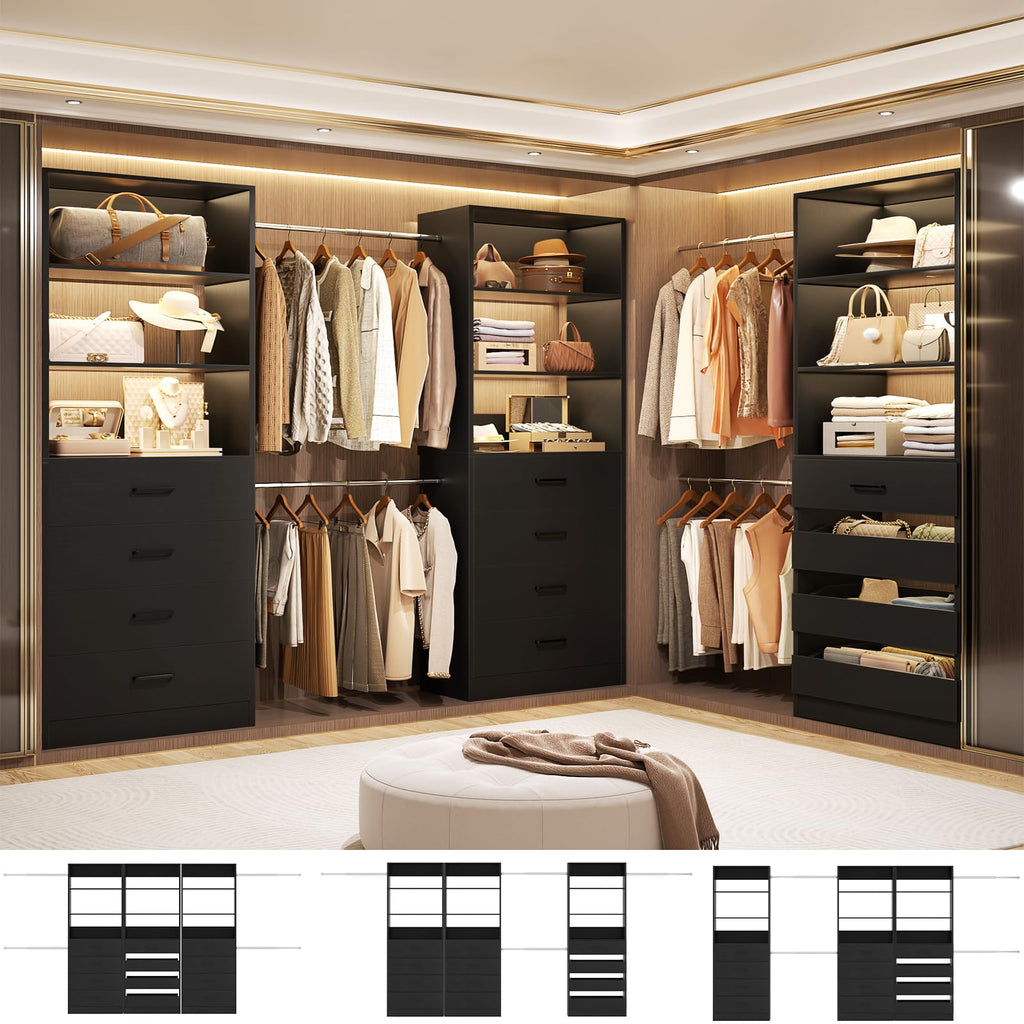 Closet System with 12 Drawers, 8.5-11.5Ft Closet Organizer System