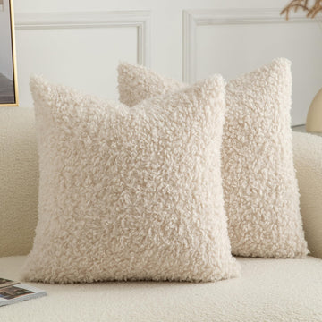 Pack of 2 Curly Teddy Wool Faux Fur Throw Pillow Covers Fuzzy Accent Soft Sherpa Pillowcases Sheepskin Fleece