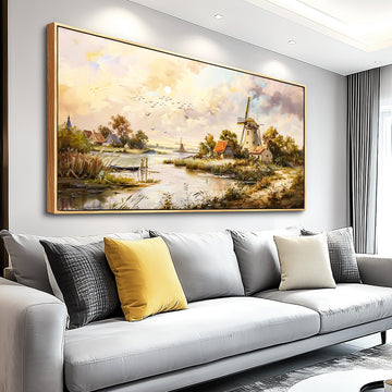 Large Canvas Printing Wall Decor Wall Art Office Restaurant Decor Rural Windmill Scenery Painting Wall Pictures Home