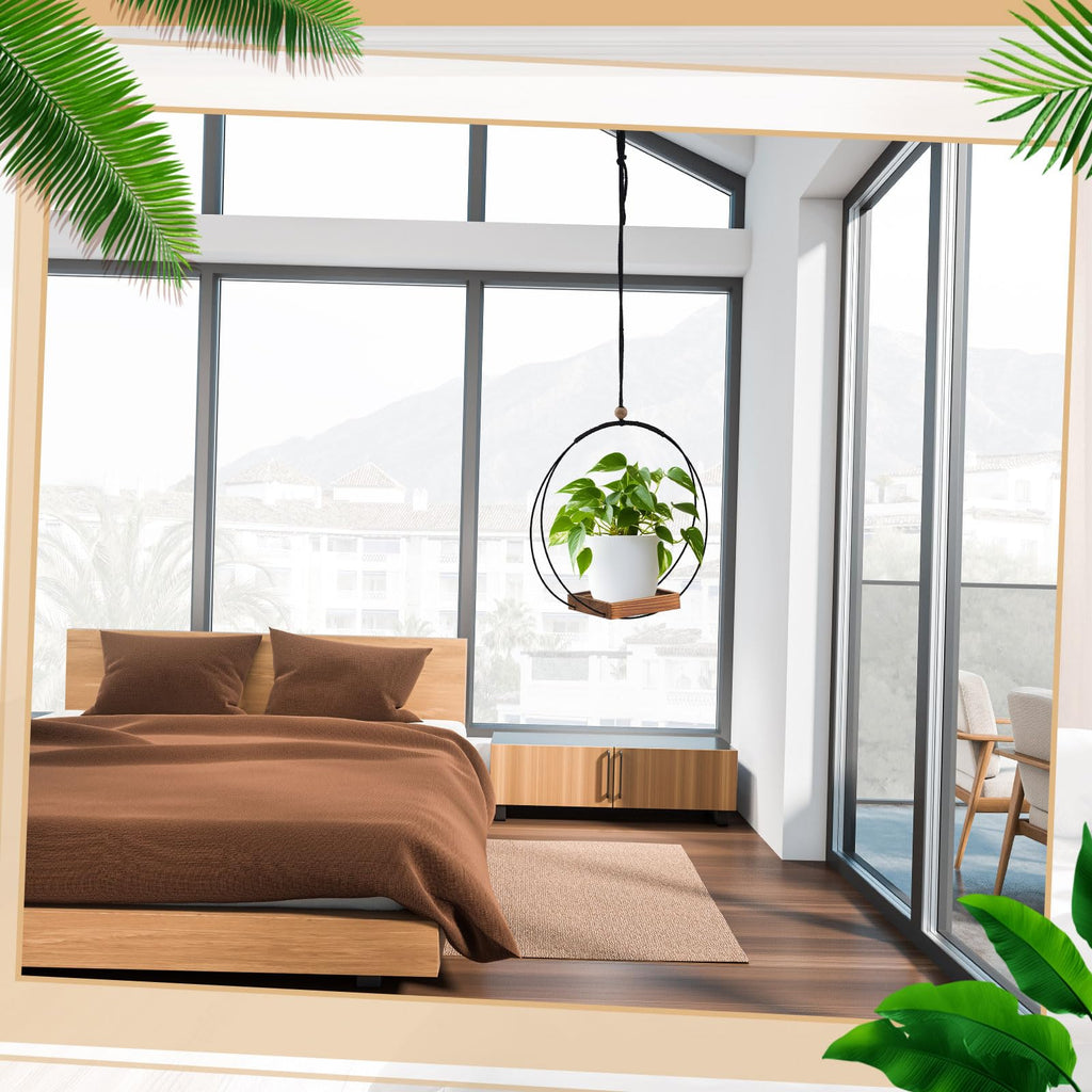 4 Pcs Hanging Plant Holder with Wood Base Window Planter Boho, Brown