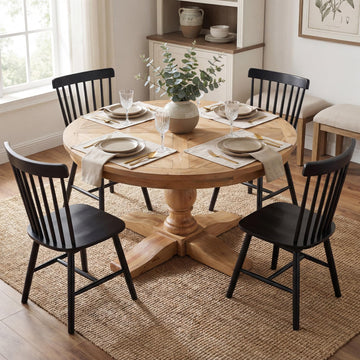 59" Round Dining Table for 6-8, Reclaimed Pine Wood Kitchen Table with Curved Pedestal Leg, Farmhouse Circle Pedestal