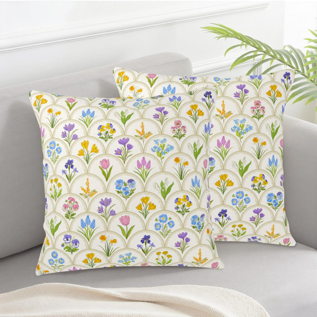 Spring Floral Throw Pillow Covers 16x16 Set of 2 Pink Yellow Blue Flower Decorative Pillow Case Outdoor Farmhouse