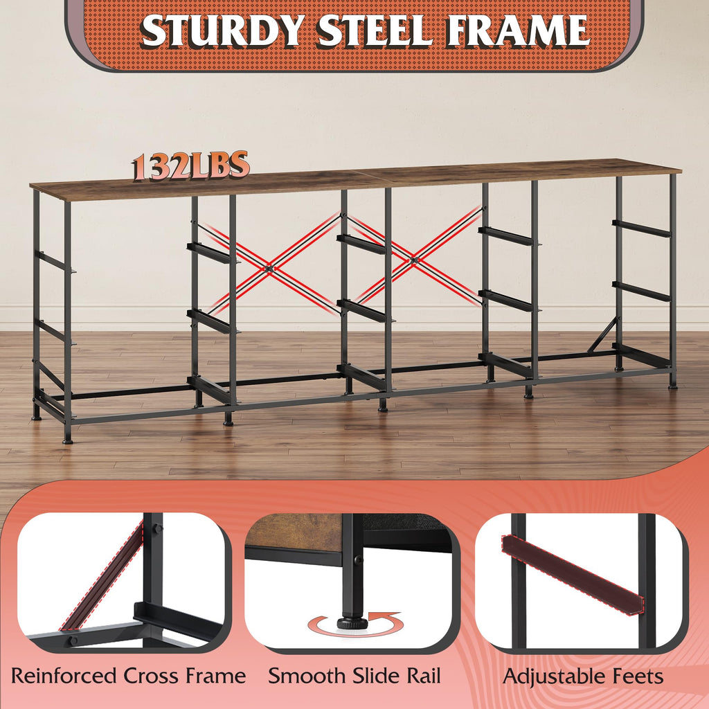 Long TV Stand for 85 Inch TV, 12 Drawer, Rustic Brown