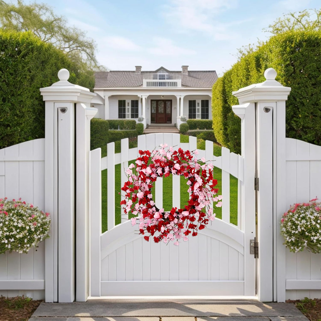 20 Inch Valentine's Day Wreath, Valentines Day Wreaths for Front Door, Valentine Day Wreath with Red Berries and Pink