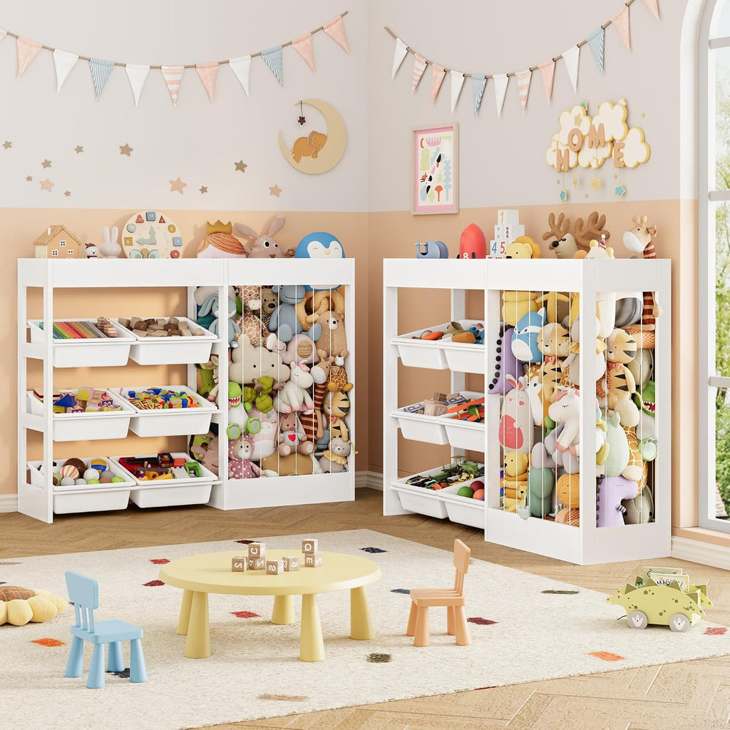 50.6"Wx39.4"H Toy Storage Organizer, Toy Shelf with Stuffed Animal Storage Zoo for 80+ Plushies, 6 Removable Plastic