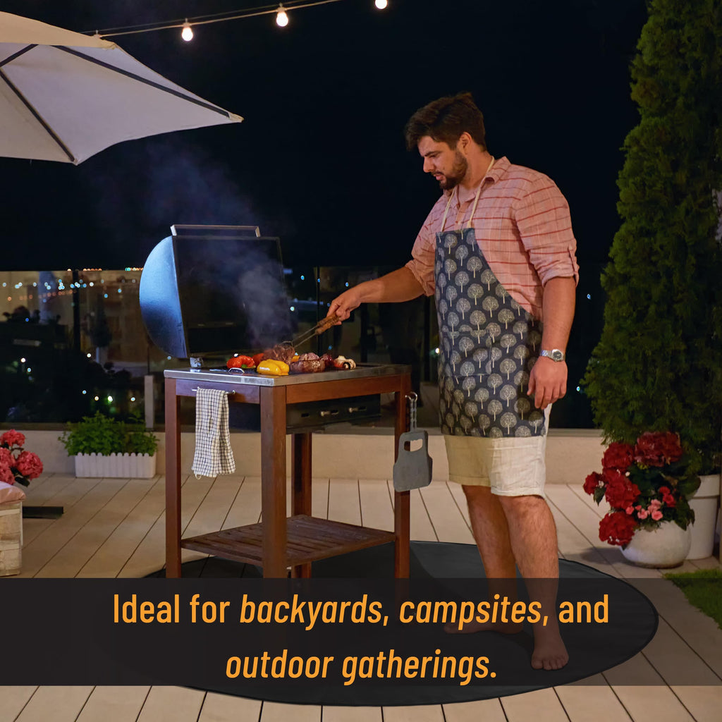 Nonstick Grilling Mats 60 Inch, Round Fire Pit Mat, 60", Black Double-Sided Fireproof Design, Reusable, Portable, 3