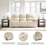 Signature Design by Ashley Dahlmoore Modern Leather Match Power Reclining Sofa with USB Ports, Beige