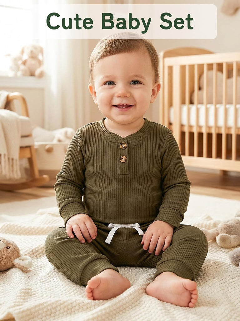 Newborn Baby Boy Girl Clothes Infant Ribbed Romper Cotton Long Sleeve Pant Sets for 0~ Infant