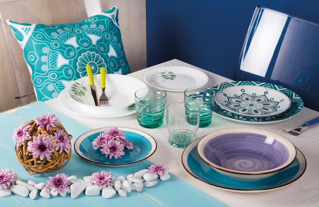 Mandala Dinner Set 18 Pieces, Porcelain, Blue/Grey