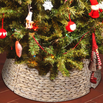 Christmas Tree Collar Woven Wicker Farmhouse Rustic Tree Skirt Basket Ring for Christmas Decorations(White,24 Inches)