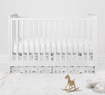 Woodlands Grey/Beige Neutral Cotton Crib/Toddler Neutral Cotton Crib Skirt Dust Ruffle, Beige/Grey