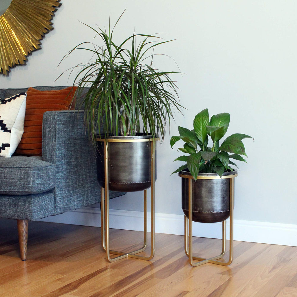 Rizzy Mid Century Planters (Set of 2), Black