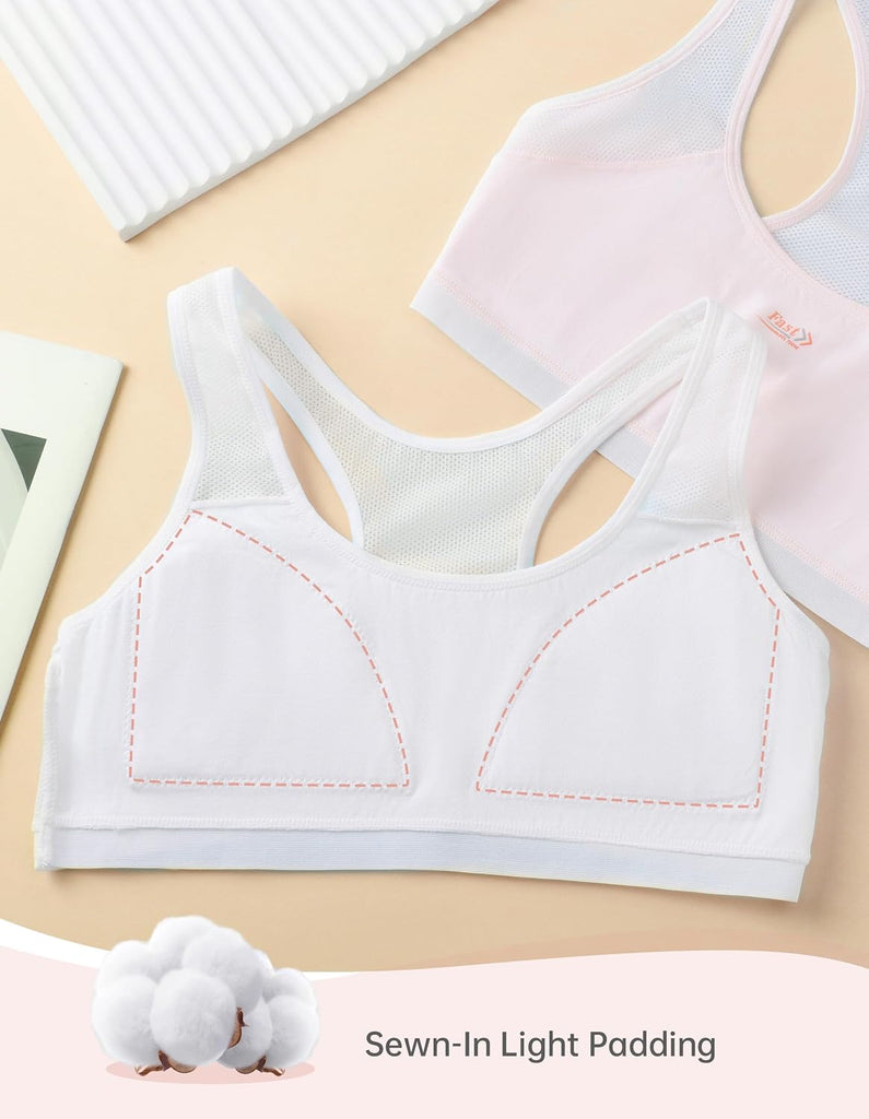 Soft Cotton Seamless Training Bras for Girls with Sewn Padding