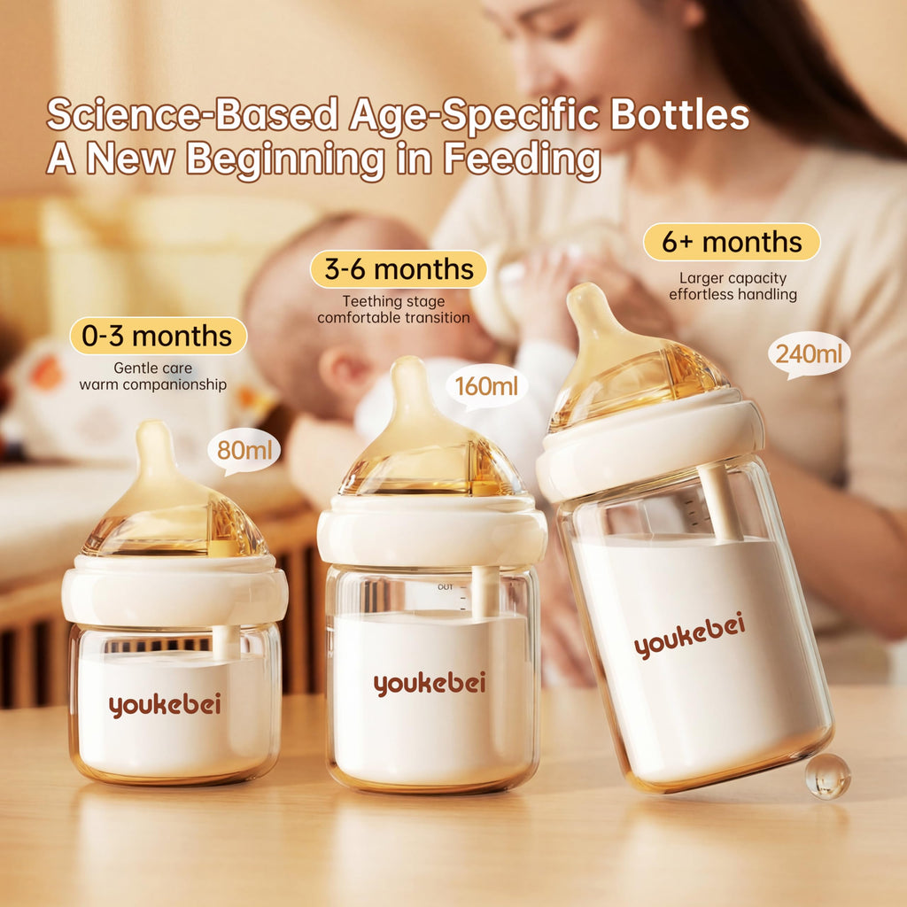 Natural Glass Baby Bottle for Breastfeeding Babies, Newborn Anti-Colic Bottle Set with Large Flow Nipple (L), 0-3