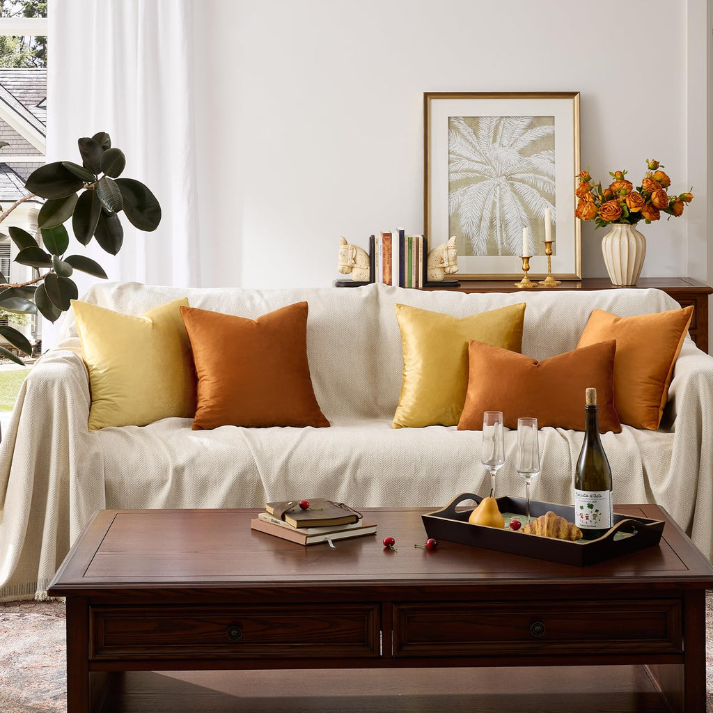 Burnt Orange Velvet Throw Pillow Covers 22x22 Pack of 2