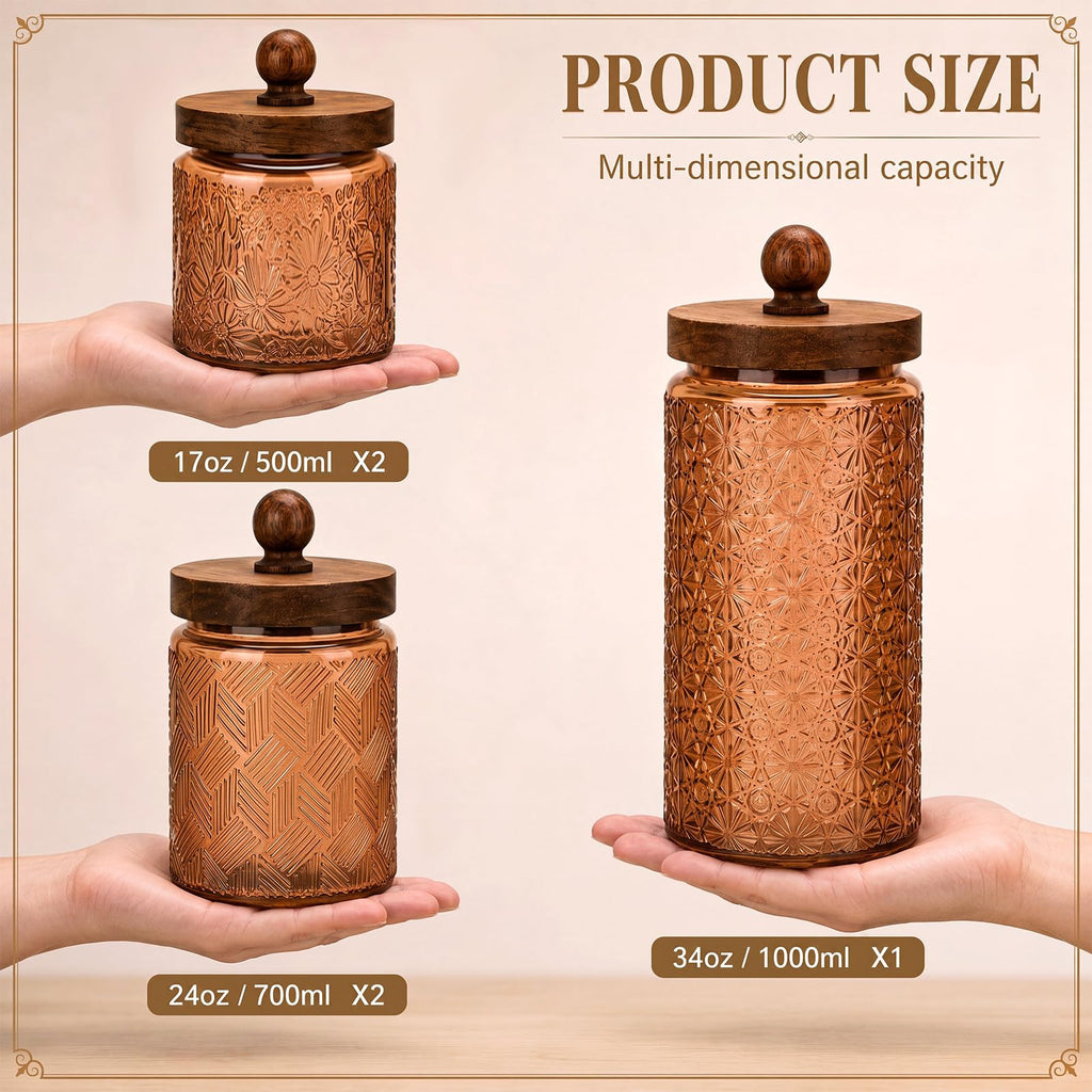 5 Pcs Vintage Glass Canisters Kitchen Glass with Lid, Brown