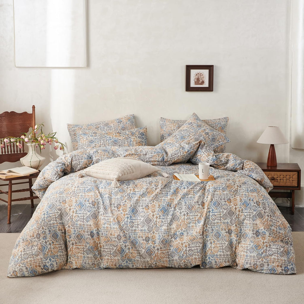 Queen Comforter Set Boho Soft 3 Pieces Chic Retro Boho Print Bohemian Comforter for All Seasons Luxury Warmth Comfy