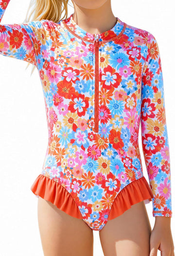 Girls Rash Guard Swimsuits with UPF 50+ Long Sleeve Swimwear