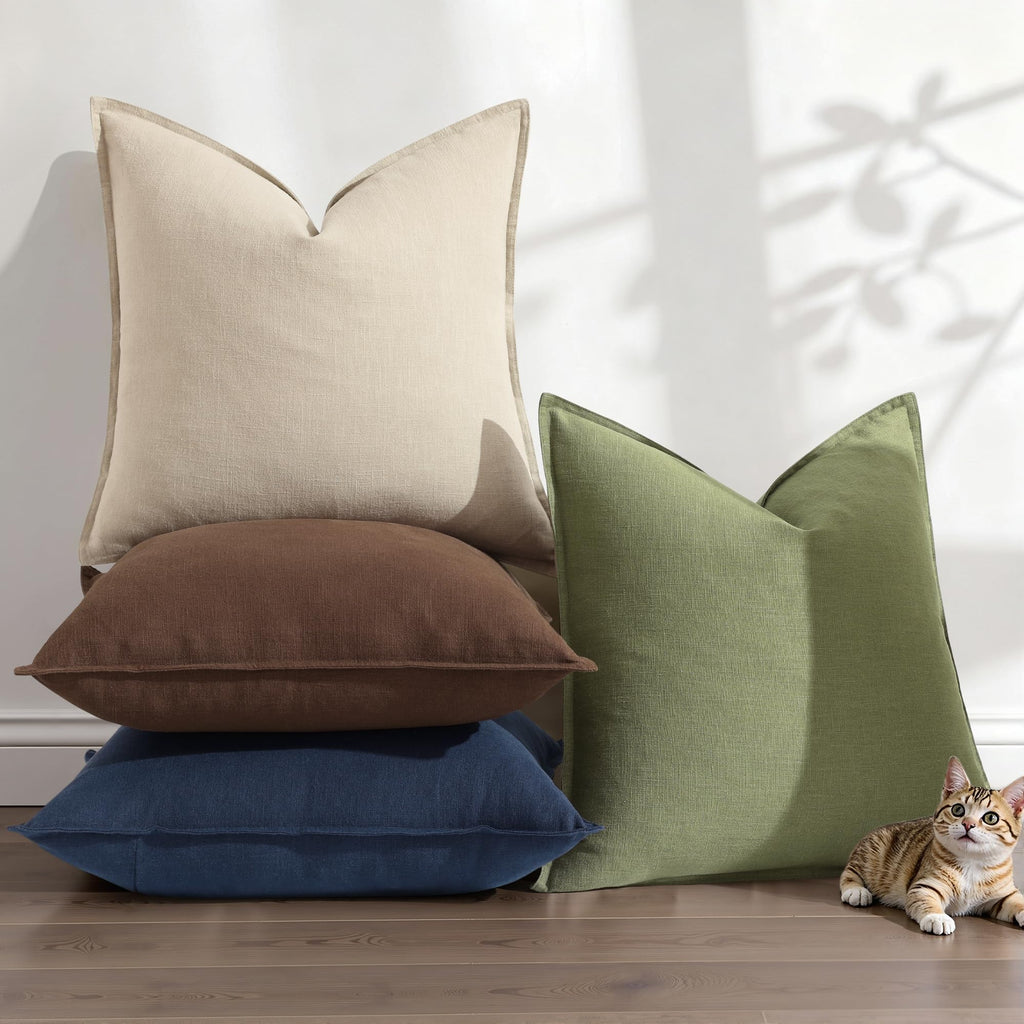 Beige Christmas Linen Throw Pillow Covers 22x22 Set of 2