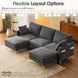 100" W U Shaped Couch with Ottoman, 22" Deep Seat Comfortable Sectional Couches for Living Room