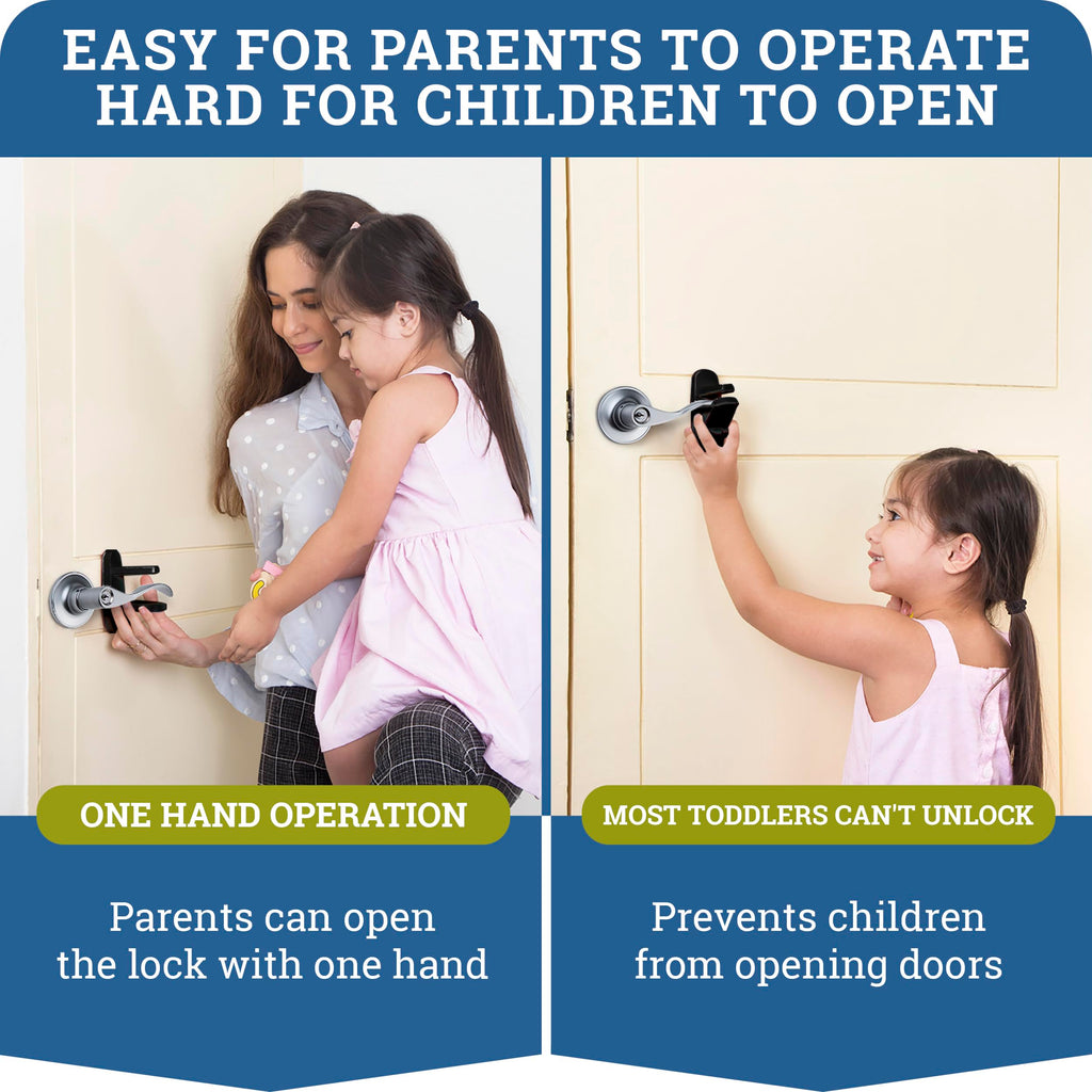 Lever Lock (2 Pack) Prevents Toddlers from Opening Doors. 3.25" L * 1.5" W * 4.5" H Easy One Hand Operation for