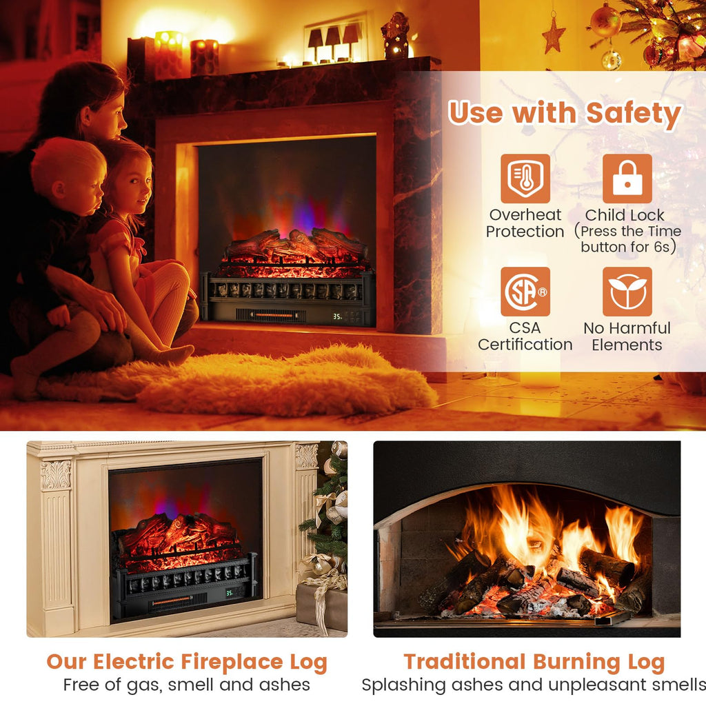 26" Electric Fireplace Insert Lemon Wood Log Heater