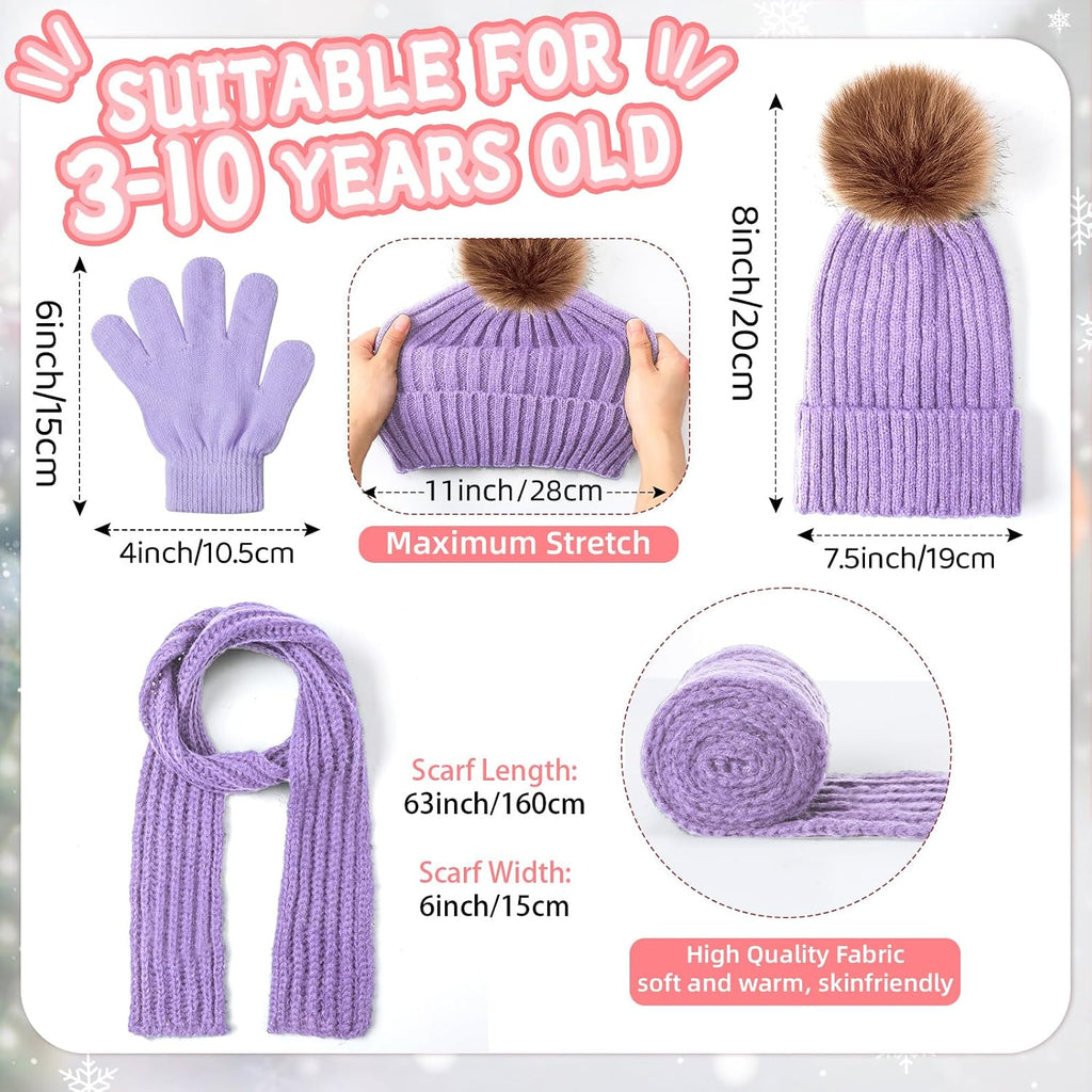4 Sets Kids Winter Hat Scarf Gloves Set for Girls