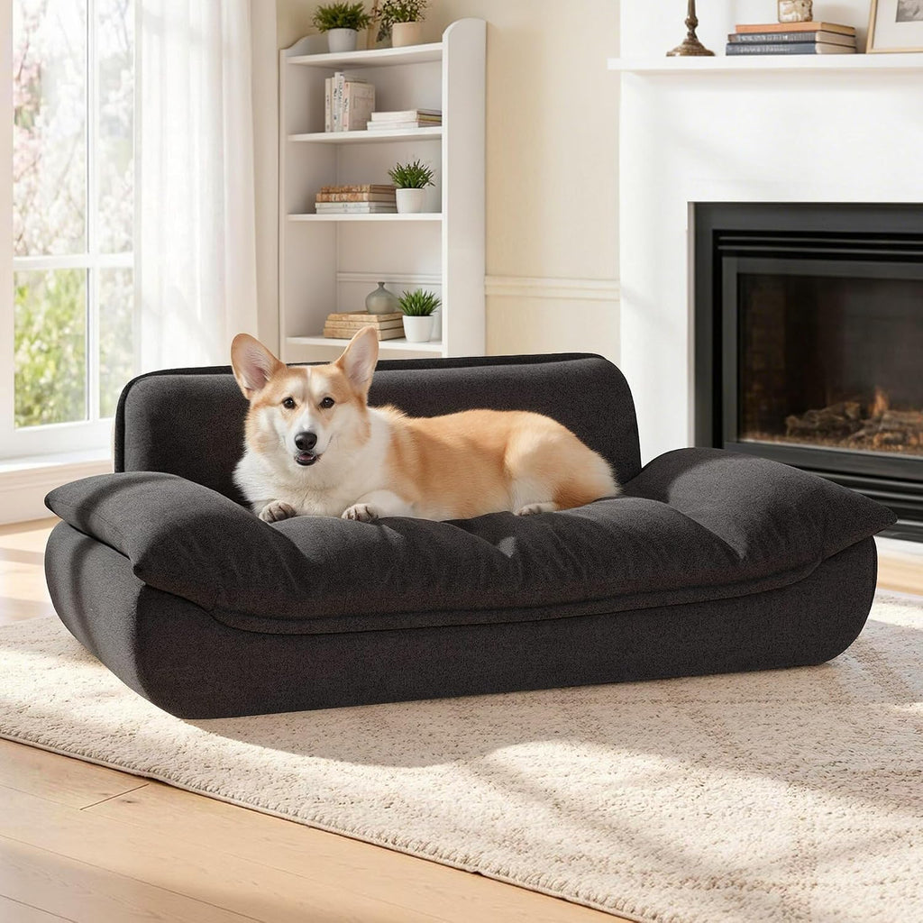 Dog Couch for Large Breed, Fabric Dog Sofa Bed with Anti-Slip Bottom (Black)