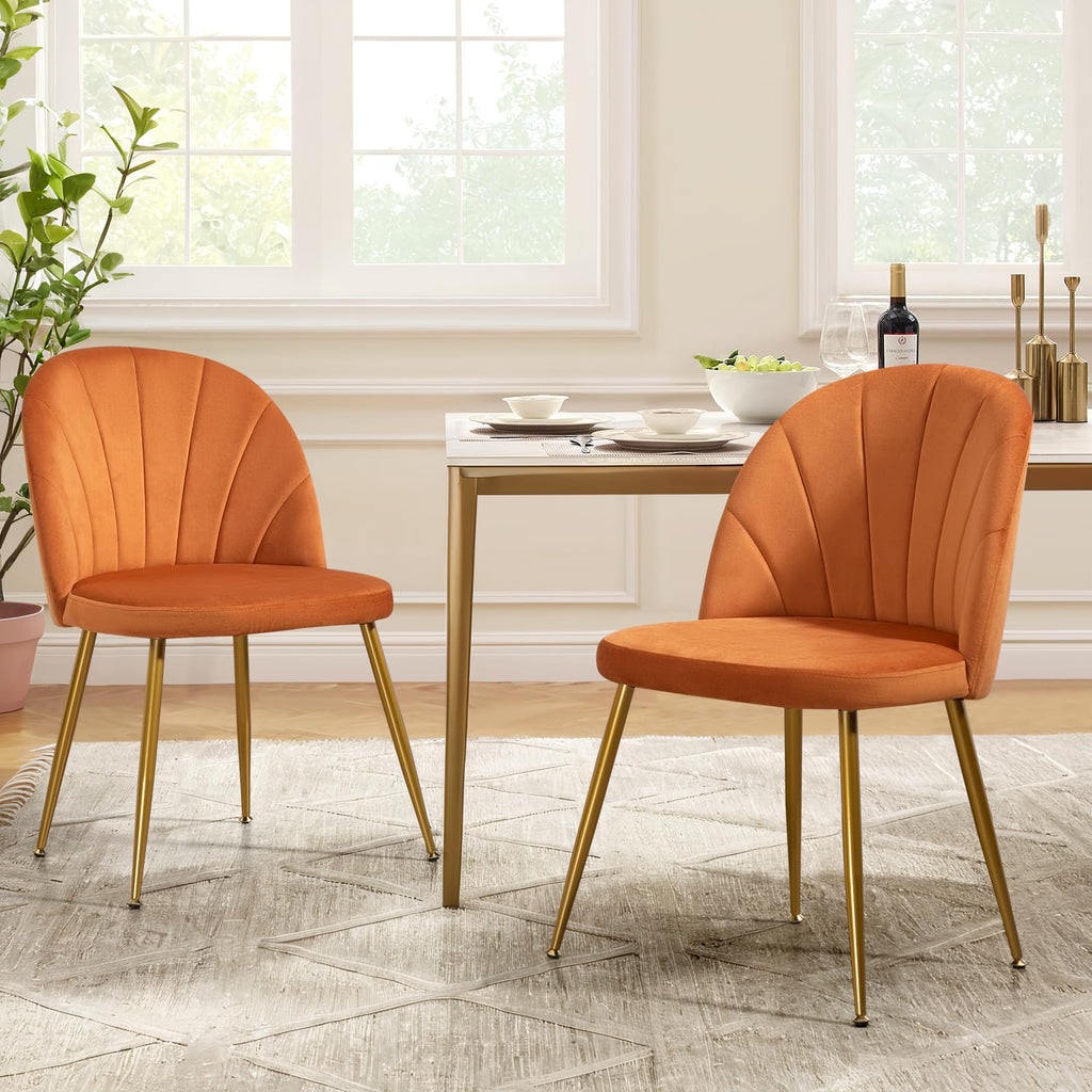 Velvet Dining Chairs Set of 4, Upholstered Mid Century Modern Dining Chairs, Armless Accent Chair with Metal Gold