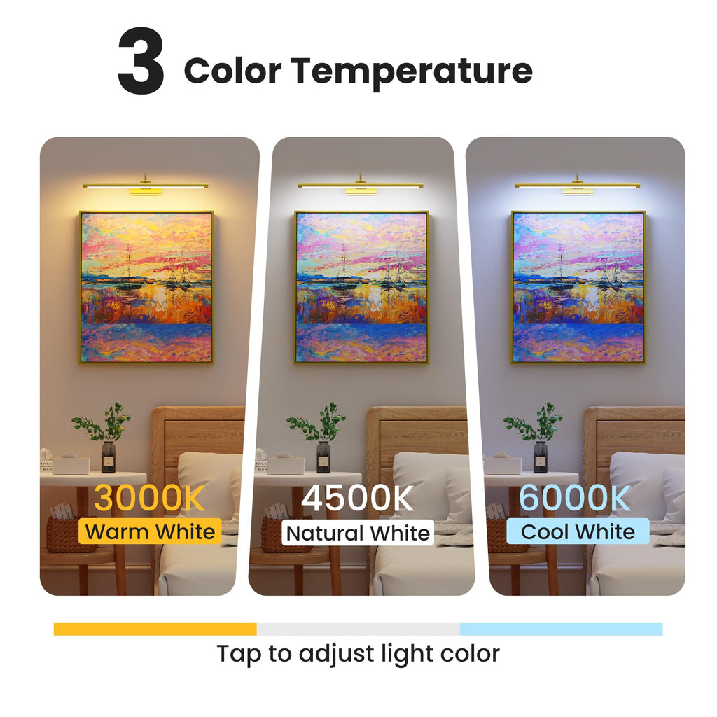 24" Picture Lights for Wall with 8000mAh Battery - Brass Operated Wireless Wall Art Light with Remote Control