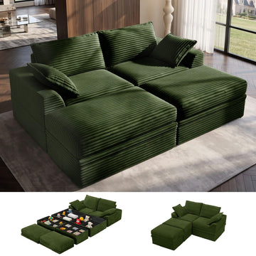 Upgraded Boneless Couch with Storage, Deep Seat Modular Sectional Sofa 2 Seater Loveseat Sofa with Ottoman, No