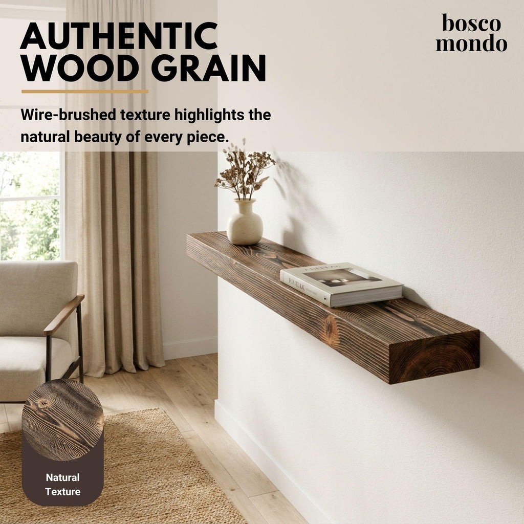 Rustic Wood Floating Mantel Shelf (72", Walnut)