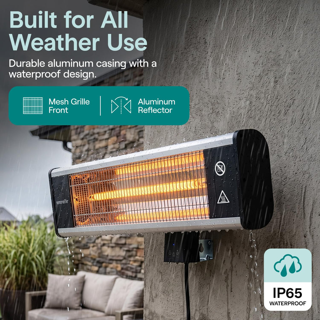 Infrared Patio Heater, Wall-Mounted Electric Heater with Remote Control, 1500W, IP65 Approved, Odorless