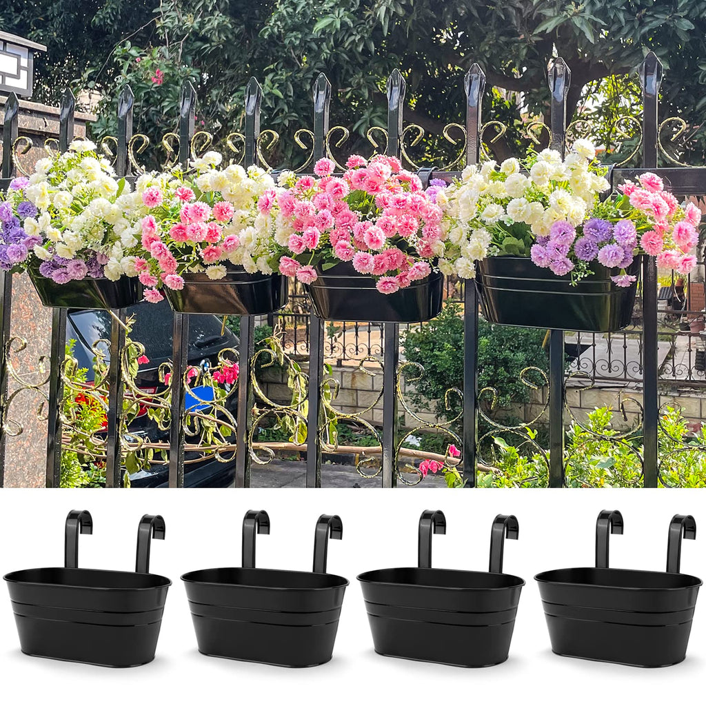 Hanging Planters, 10.6" Metal Railing Planters for Outdoor Plants, 4pcs