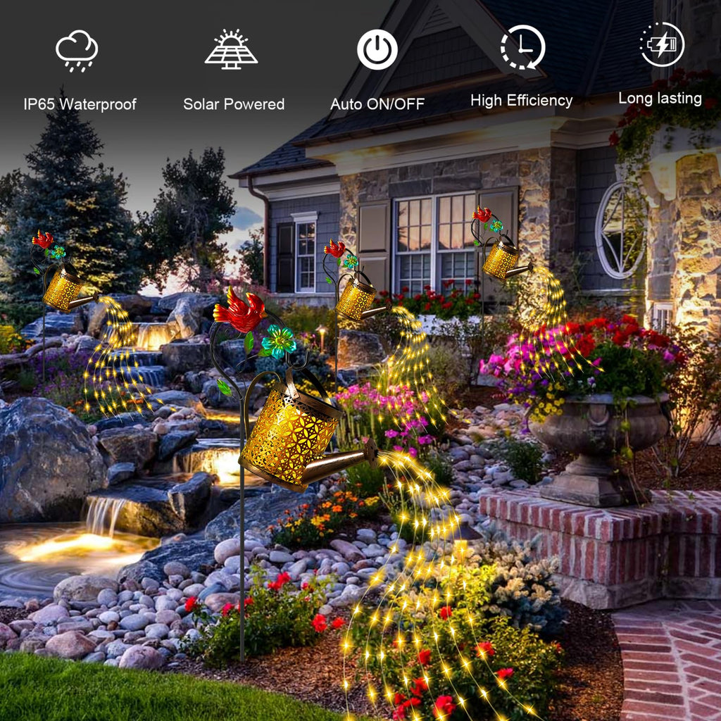 Garden Lights Outdoor Decor, Cardinal Watering Can Lantern Waterproof