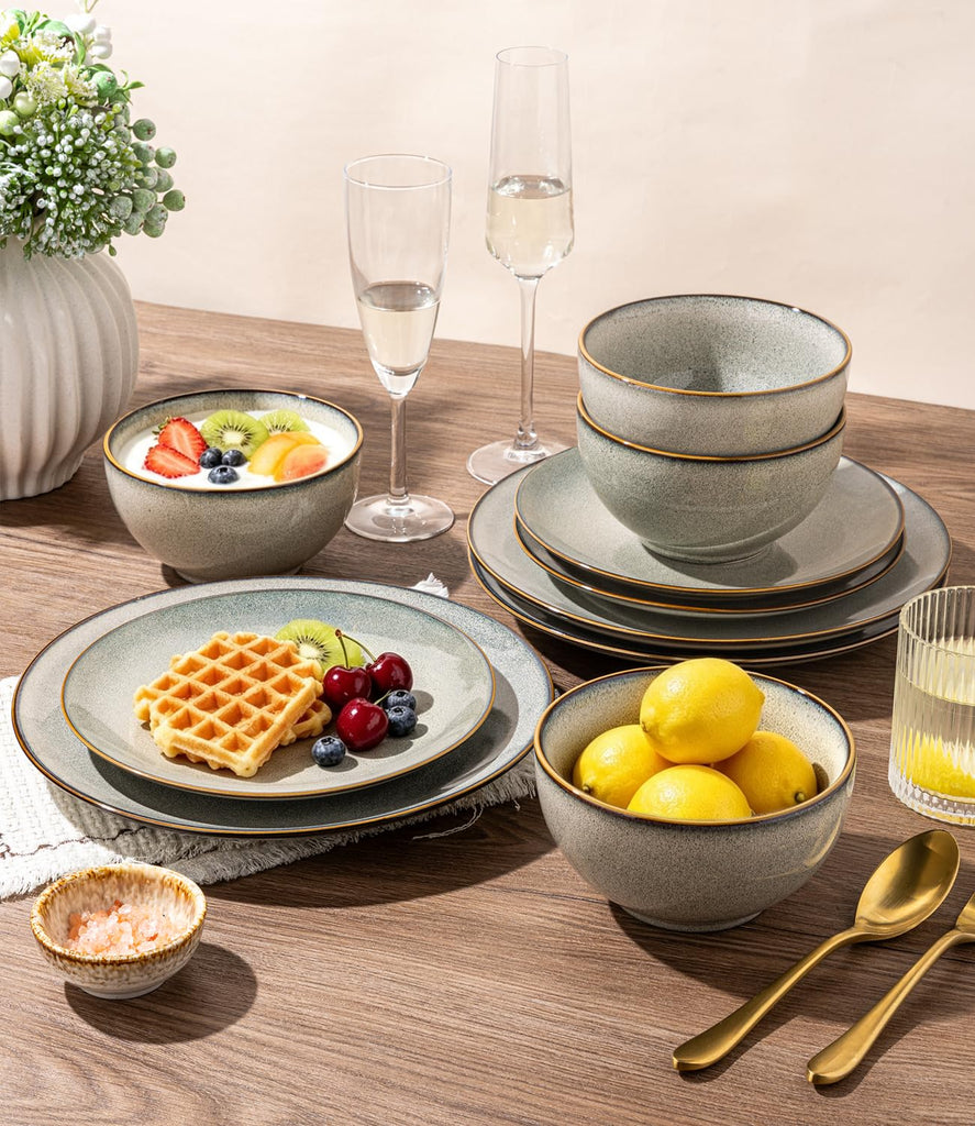 Dinnerware Sets for 6, 18 Pieces Ceramic Plates and Bowls Set