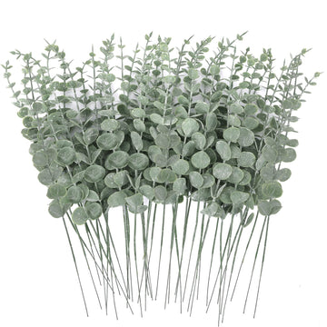 80pcs Artificial Eucalyptus Stems Fake Eucalyptus Leaves Stems Real Touch Leaf Branches for Flower Bouquet Wedding