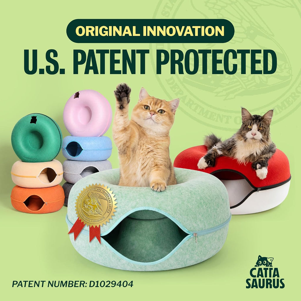 Peekaboo Cat Cave Donut for Multiple & Large Cats up to 30-45 lbs, 3-in-1 Self Warming Cat Bed, Tunnel & Scratcher