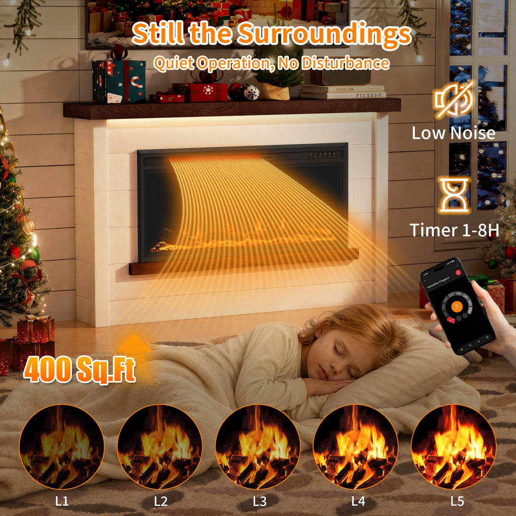 60" Electric Fireplace with Mantel, Fireplace TV Stand with 42"Electric Fireplace Heater, Shiplap-Style Surround with
