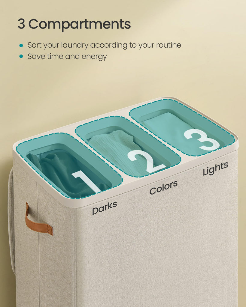 Laundry Basket, 190L Laundry Hamper with Lid, 3 Removable Bags